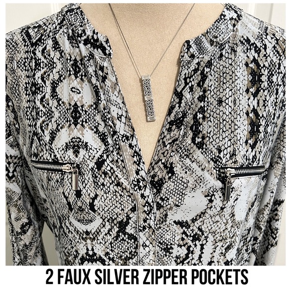 INC International Concepts, Snake Print, V Neckline Long Sleeve Top - Picture 5 of 7